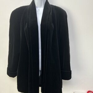 JS Collections Vintage Women's Black Velvet Draped Open Evening Jacket Coat, Med